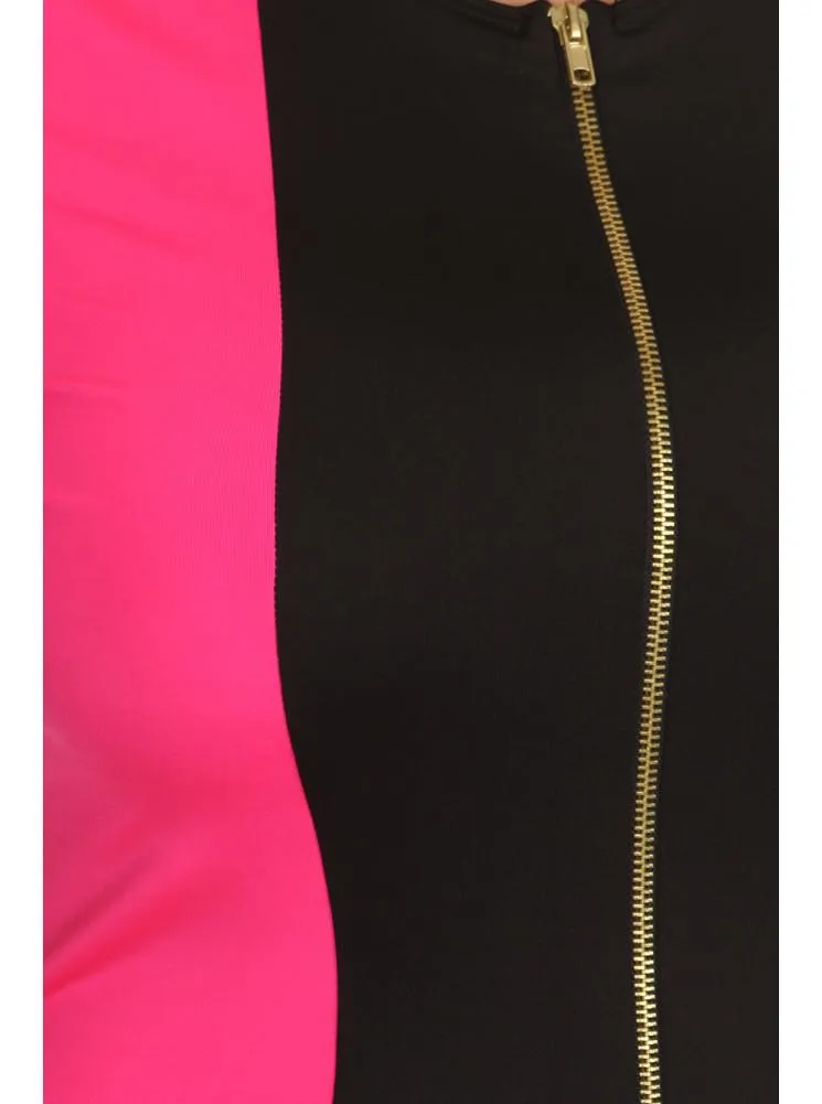 Plus Size City Girl Colorblock Zippered Pink Dress