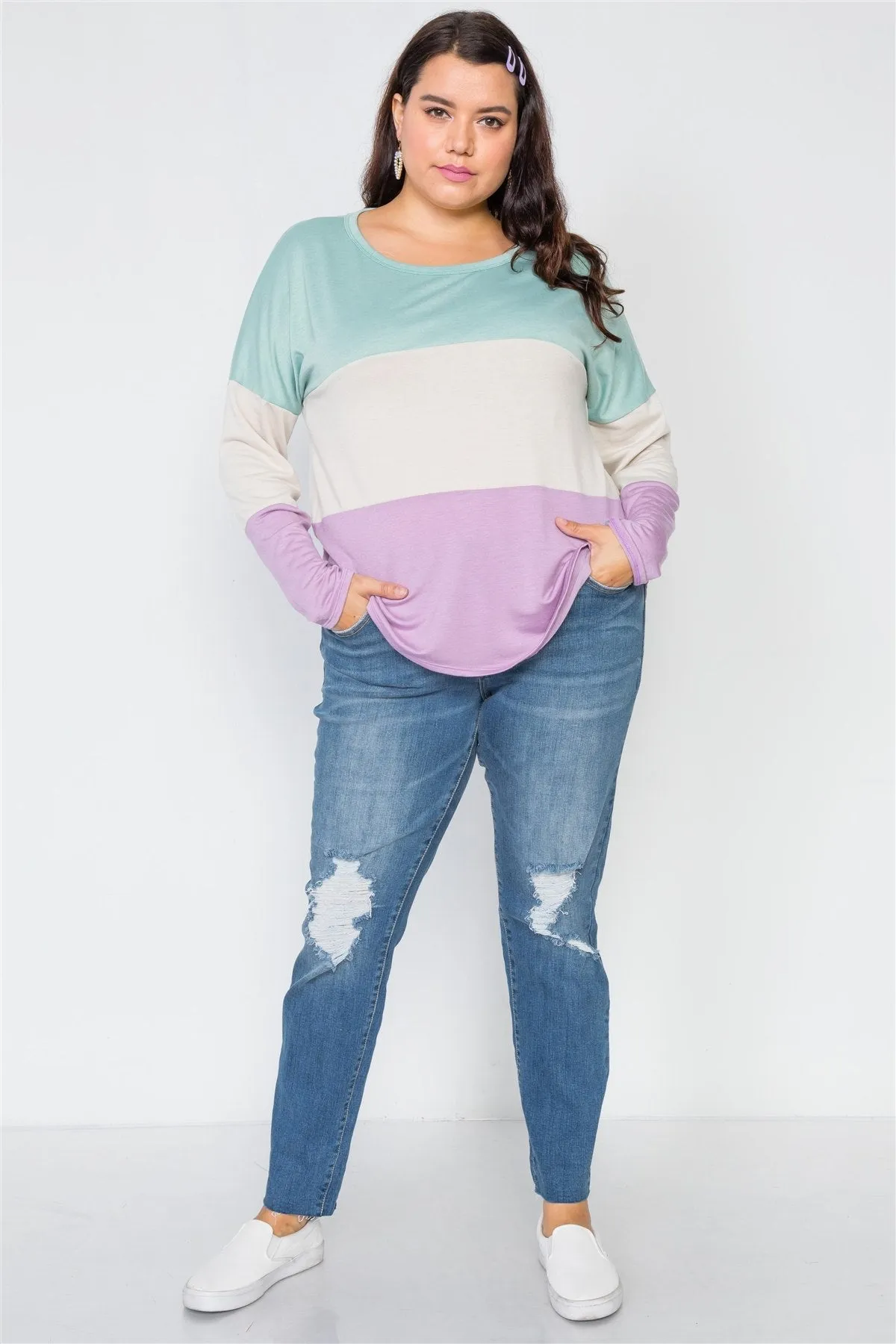 Plus Size Colorblock Soft Knit Top