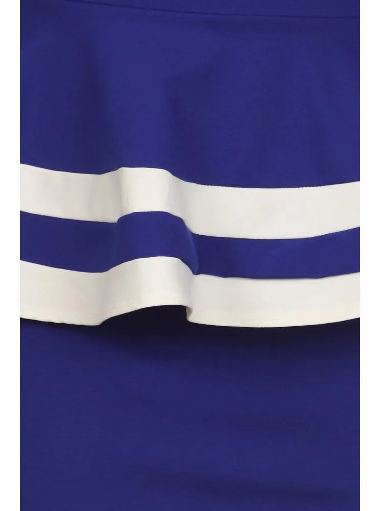 Plus Size Lovely Colorblock Peplum Blue Dress