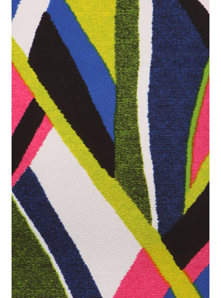Plus Size Mod Art Strokes Lime Colorblock Dress