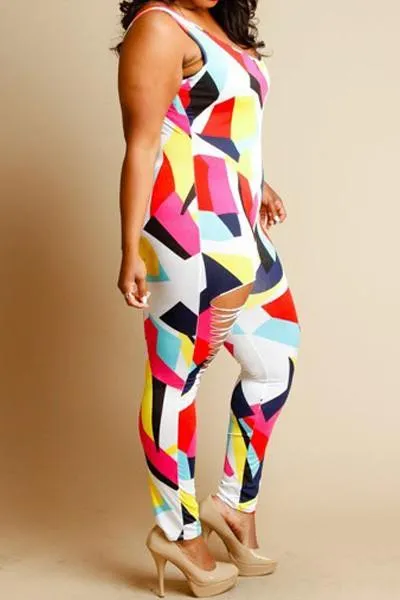 Plus Size Sliced Sexy Colorblock Jumpsuit