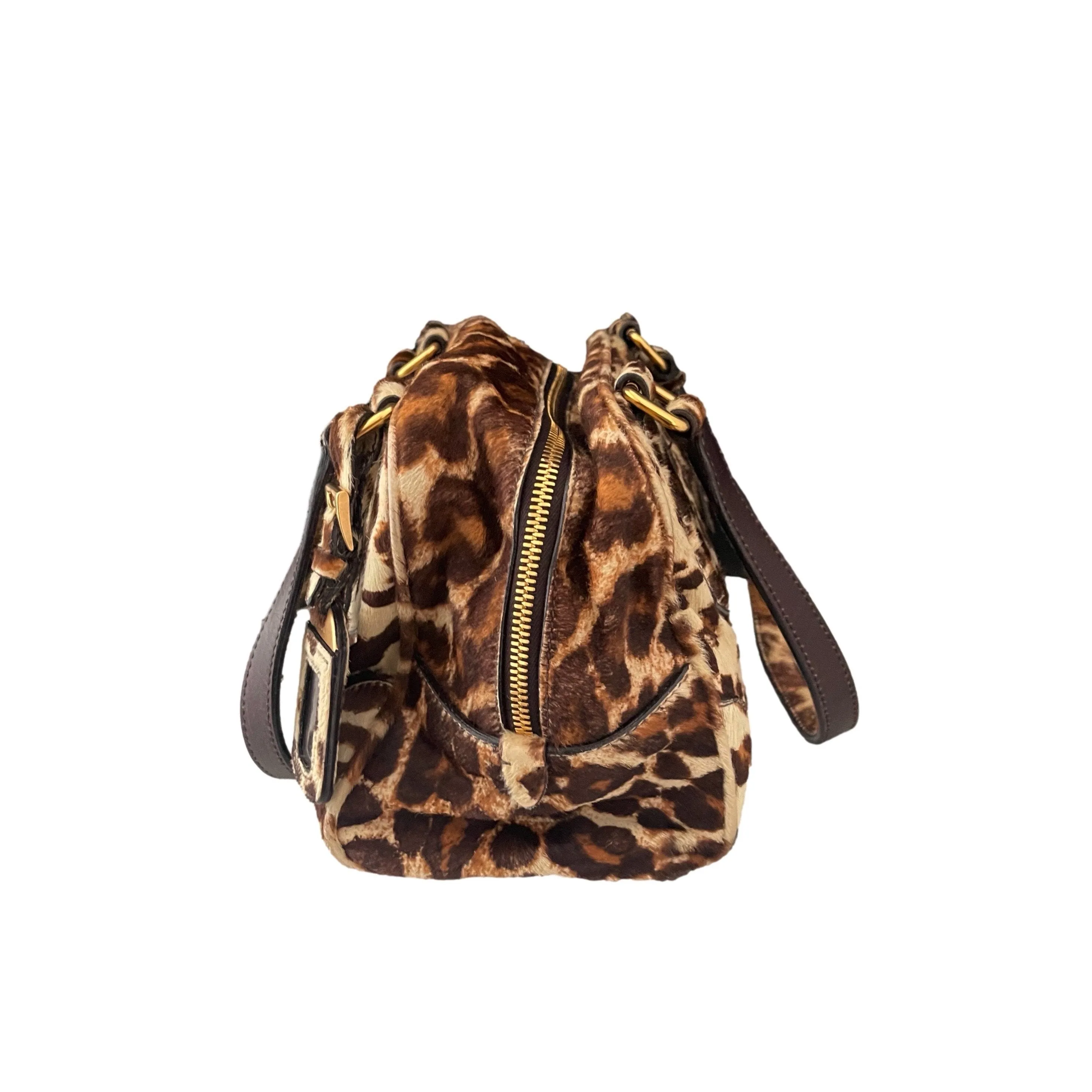 Prada Cheetah Calf Hair Double Strap Shoulder Bag