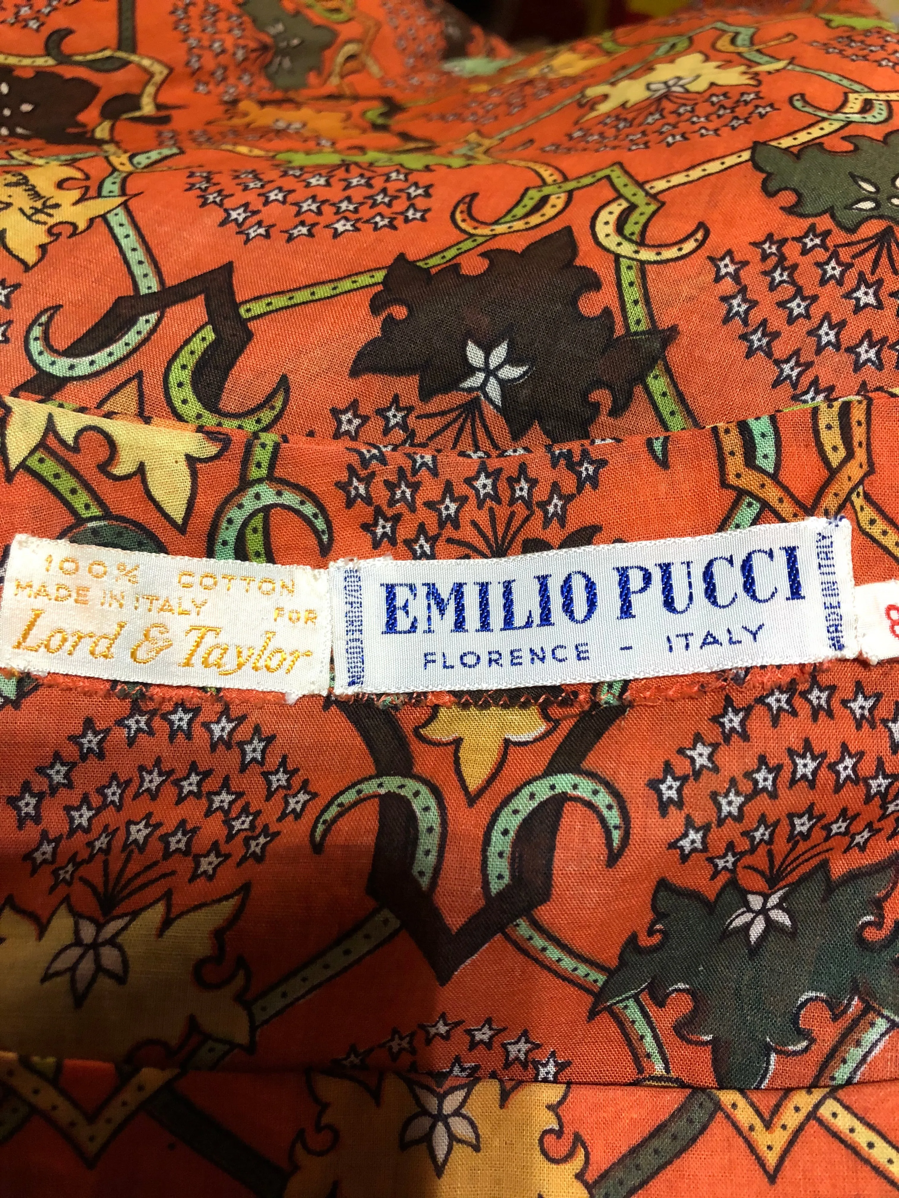 Pucci 60s Orange Cotton Print Shift Dress