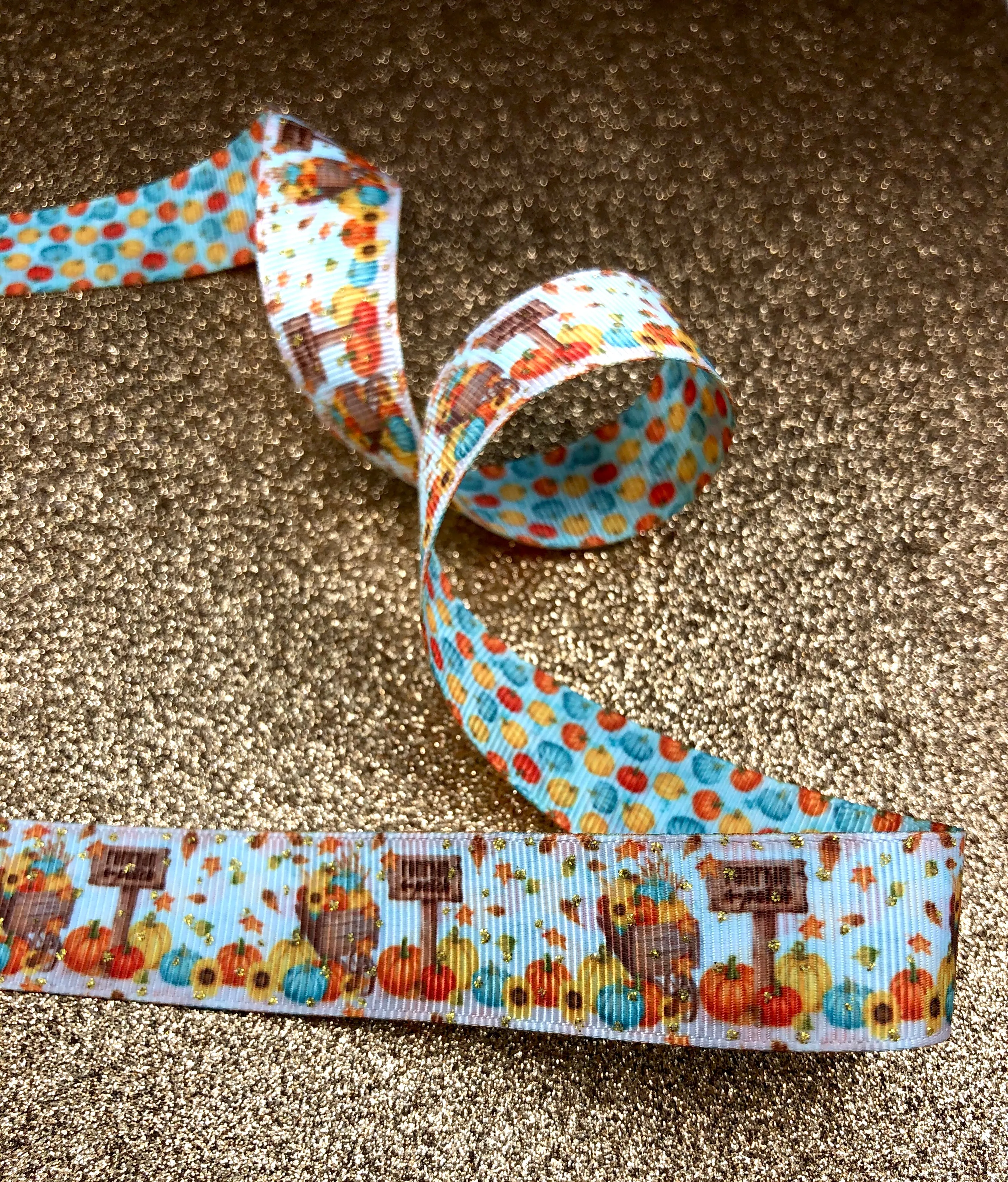Pumpkin Patch Double Sided with Gold Glitter Sparkles - 5/8" - 7/8" - 1.5" - 3"