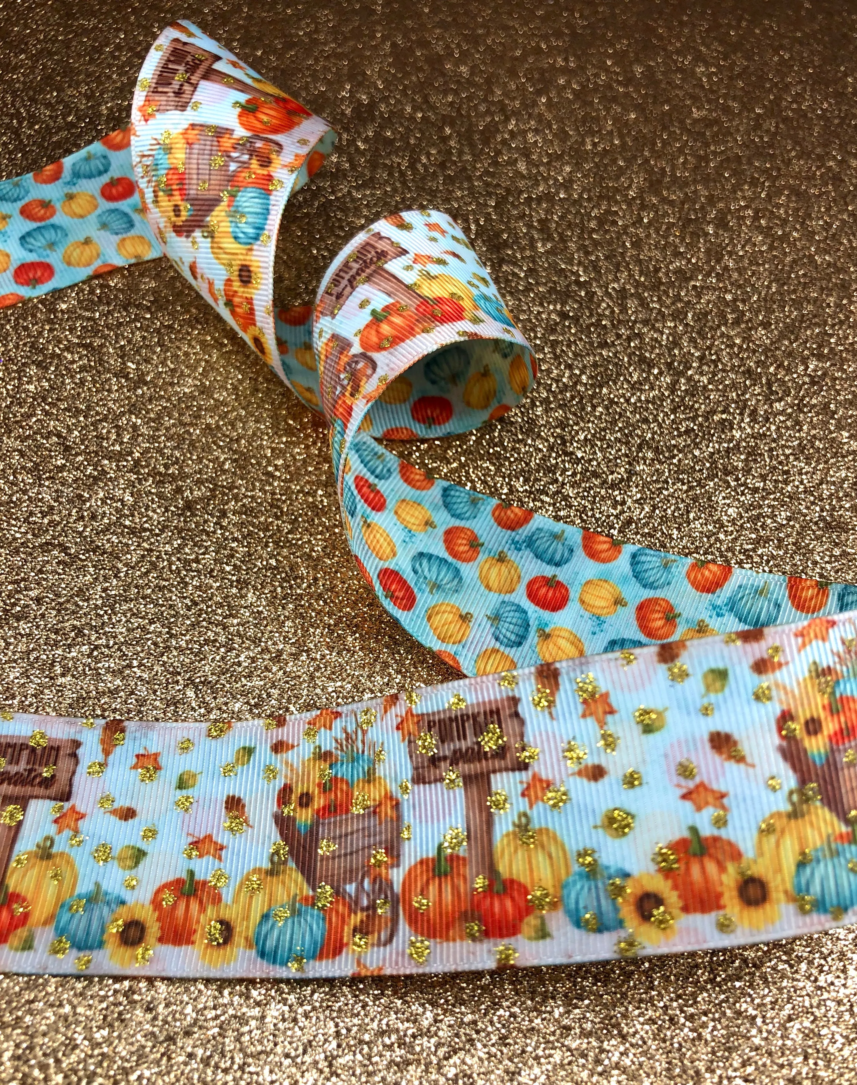 Pumpkin Patch Double Sided with Gold Glitter Sparkles - 5/8" - 7/8" - 1.5" - 3"