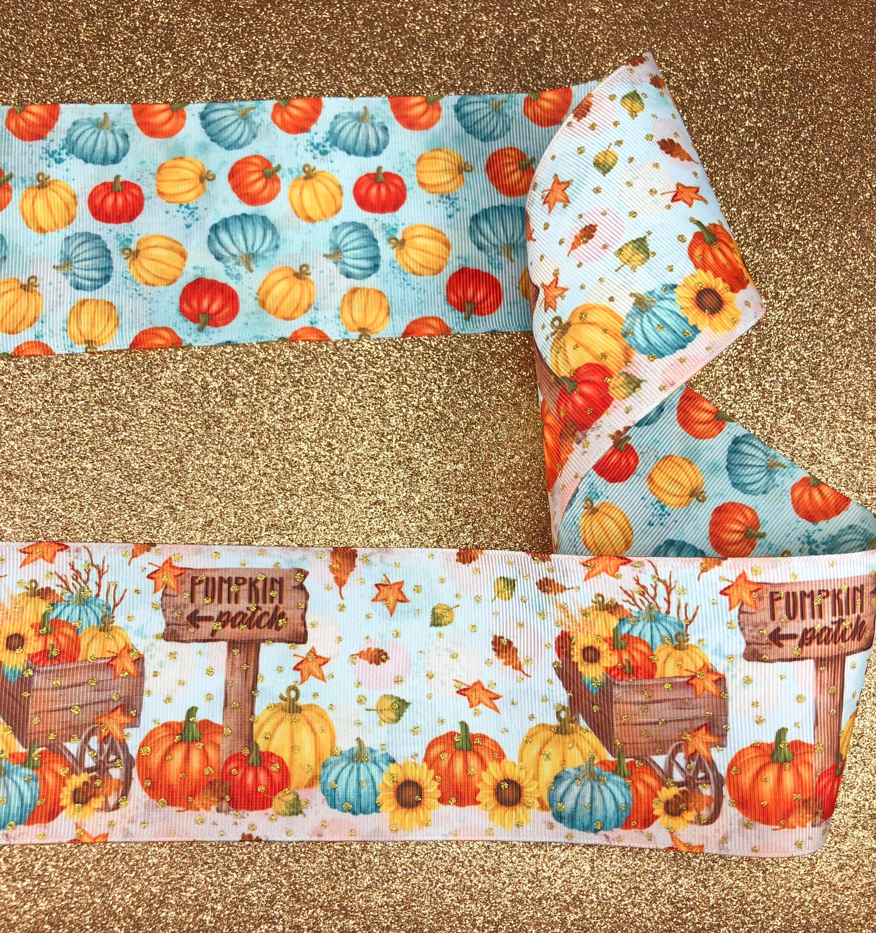 Pumpkin Patch Double Sided with Gold Glitter Sparkles - 5/8" - 7/8" - 1.5" - 3"