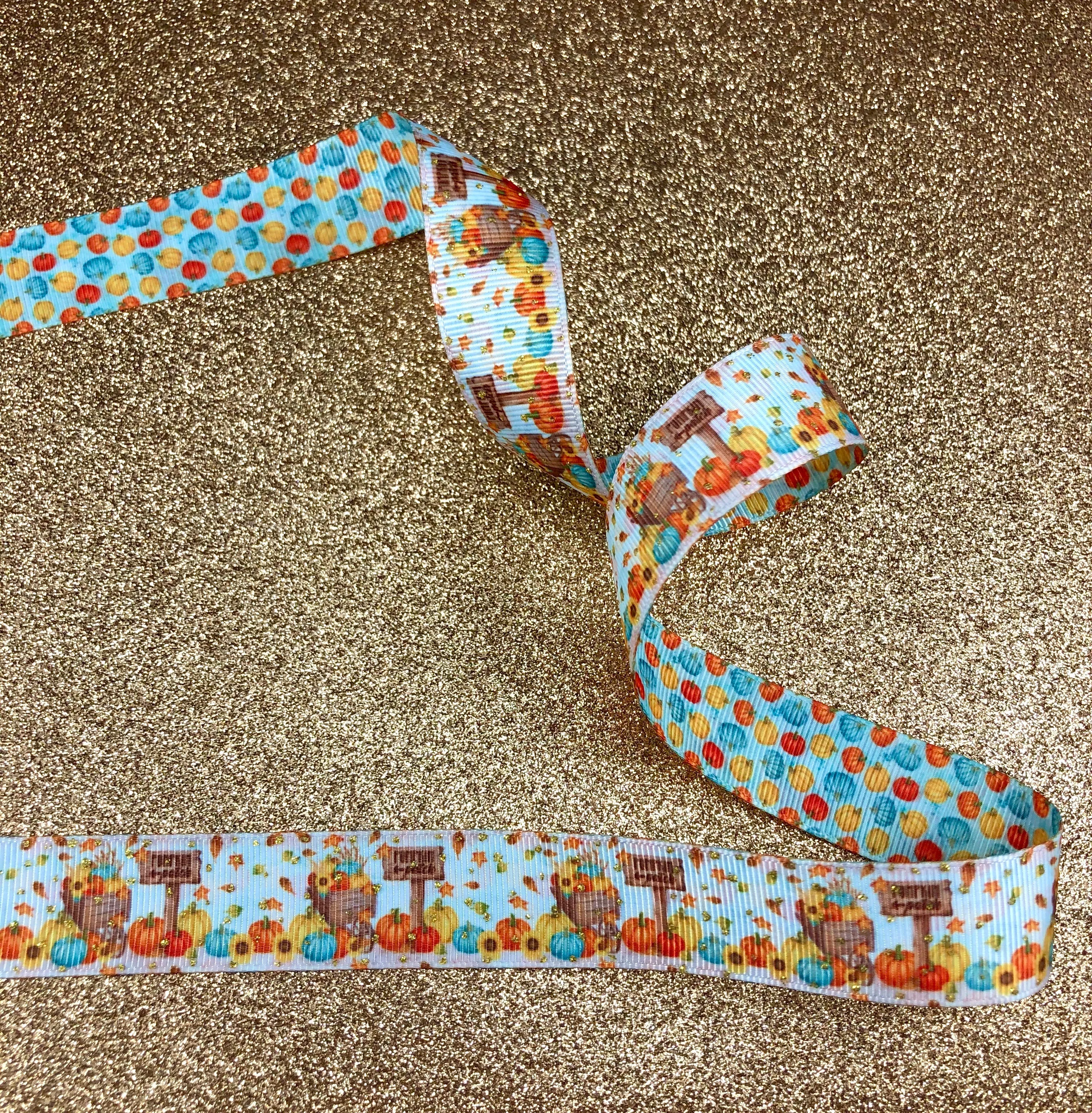 Pumpkin Patch Double Sided with Gold Glitter Sparkles - 5/8" - 7/8" - 1.5" - 3"