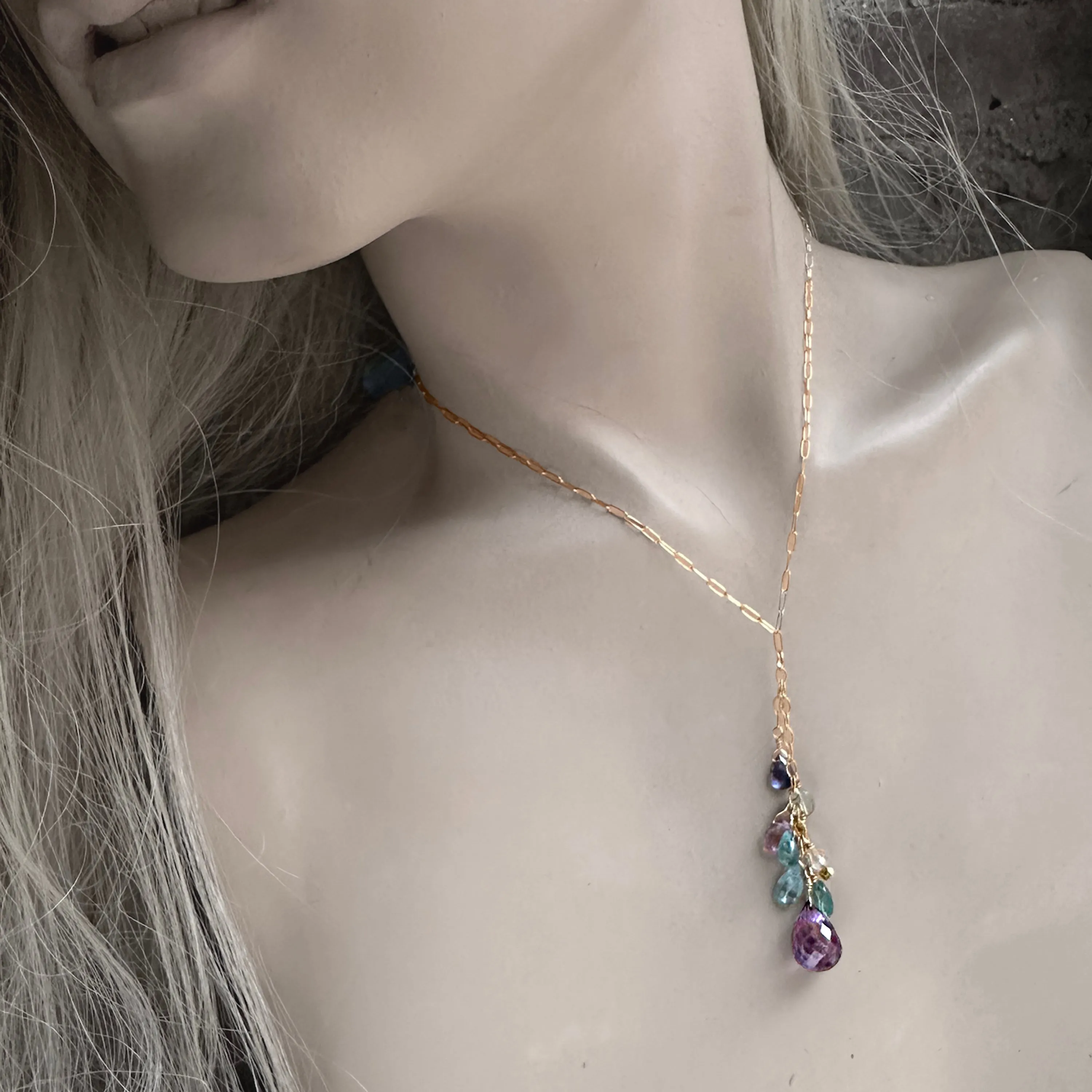 Purple & Blue Colorblock Dangly Necklace