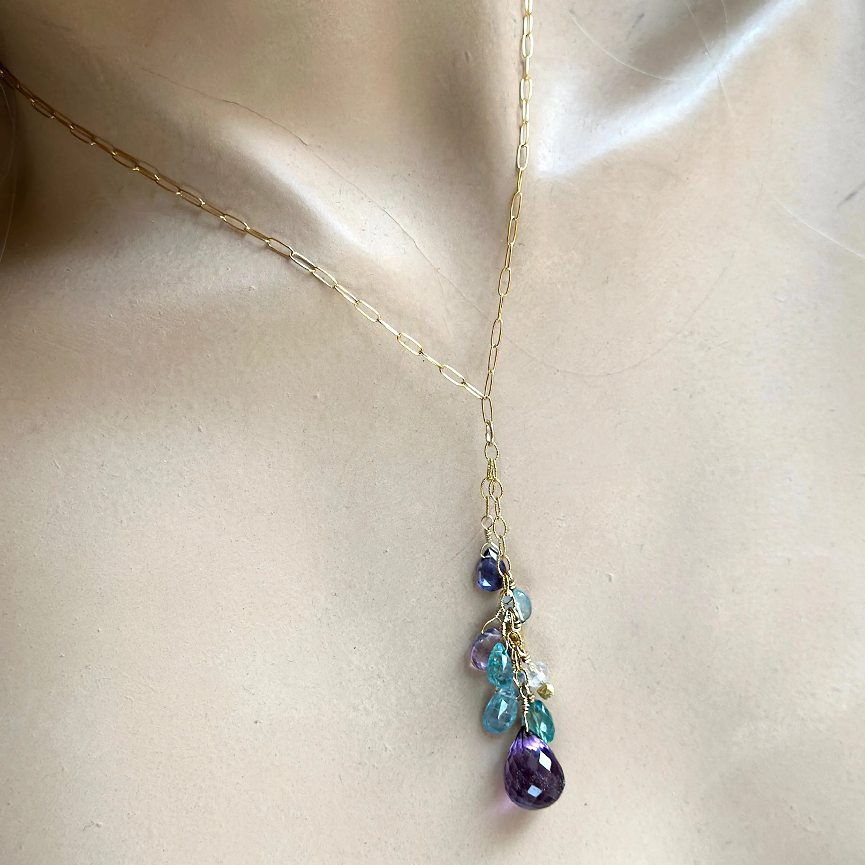 Purple & Blue Colorblock Dangly Necklace