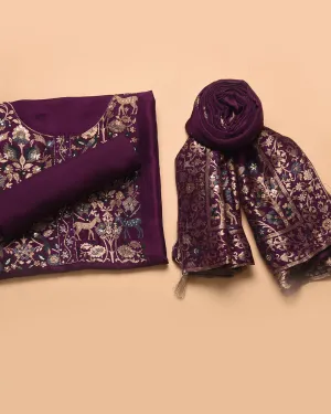 Purple Silk Viscose Blend Woven With Embroidery Unstitched Suit Fabric Set With Silk Woven Dupatta