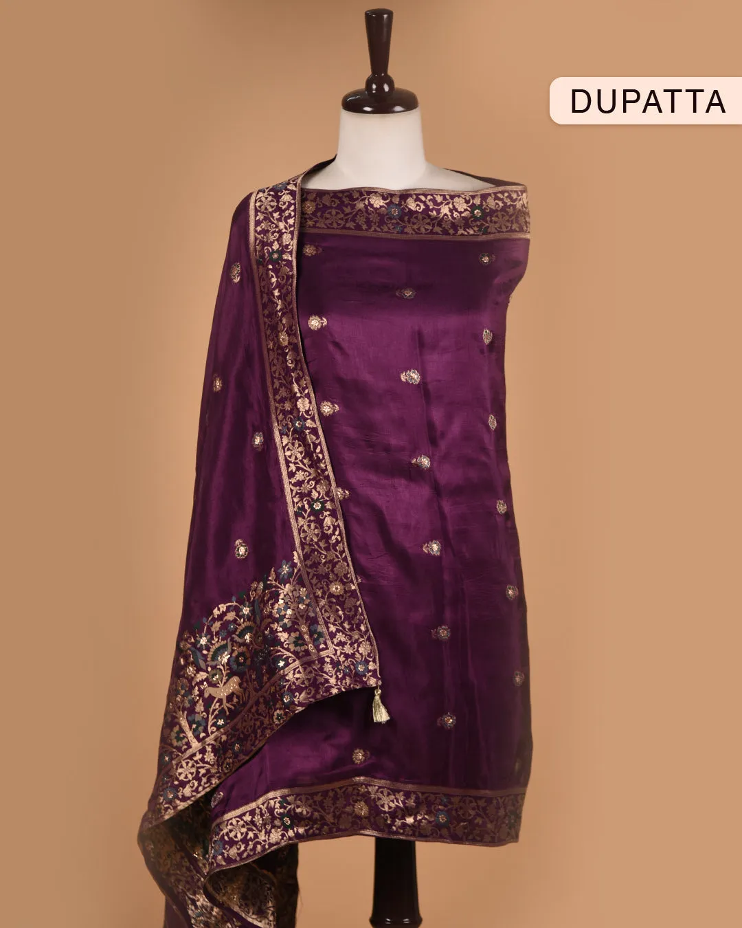 Purple Silk Viscose Blend Woven With Embroidery Unstitched Suit Fabric Set With Silk Woven Dupatta