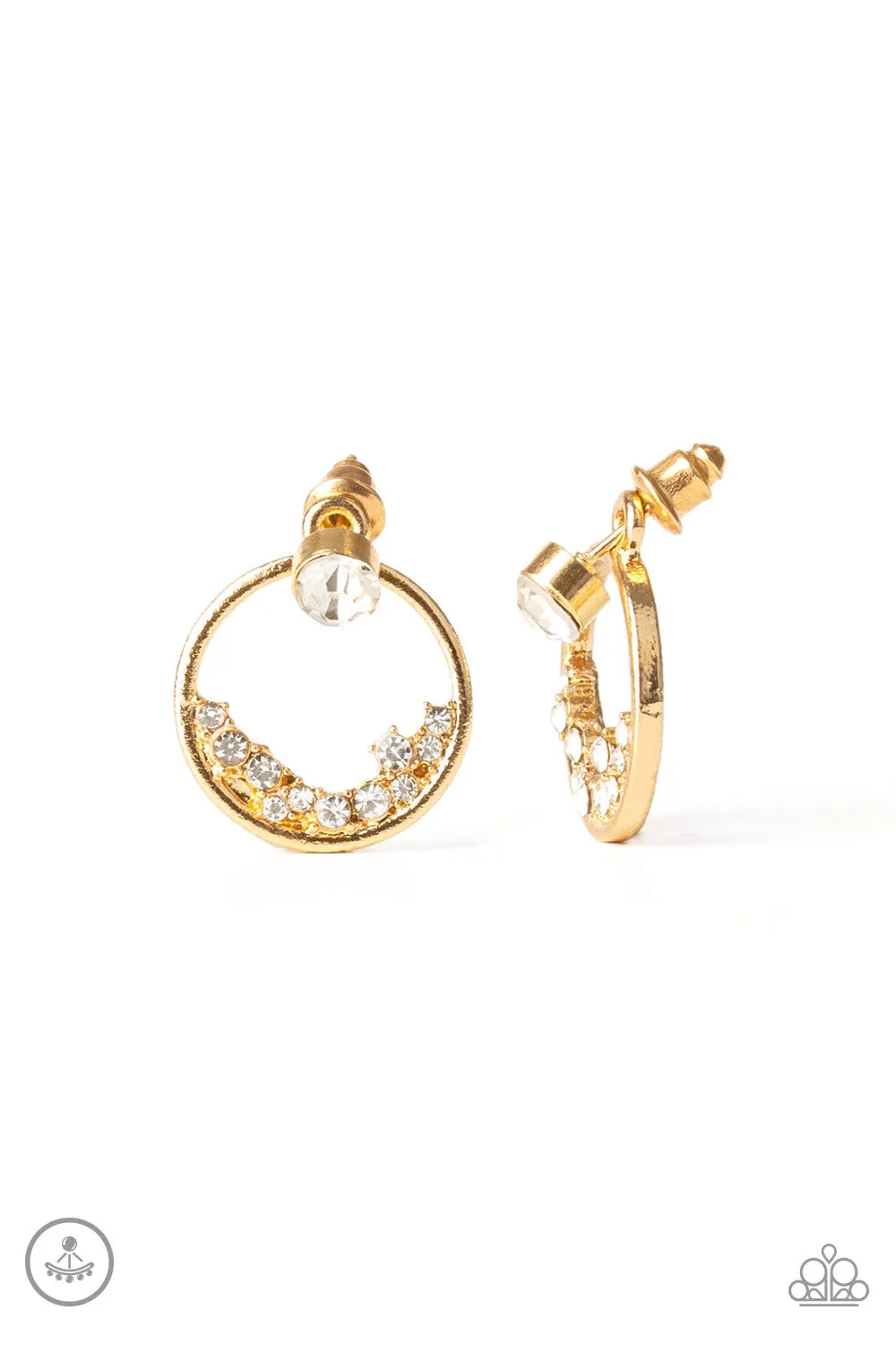"Rich Blitz" Gold Metal Multi Round Clear Rhinestone Ear Jacket Earrings