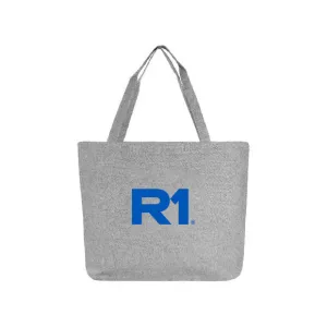 R1 Zippered Top Grey Tweed Cotton Tote
