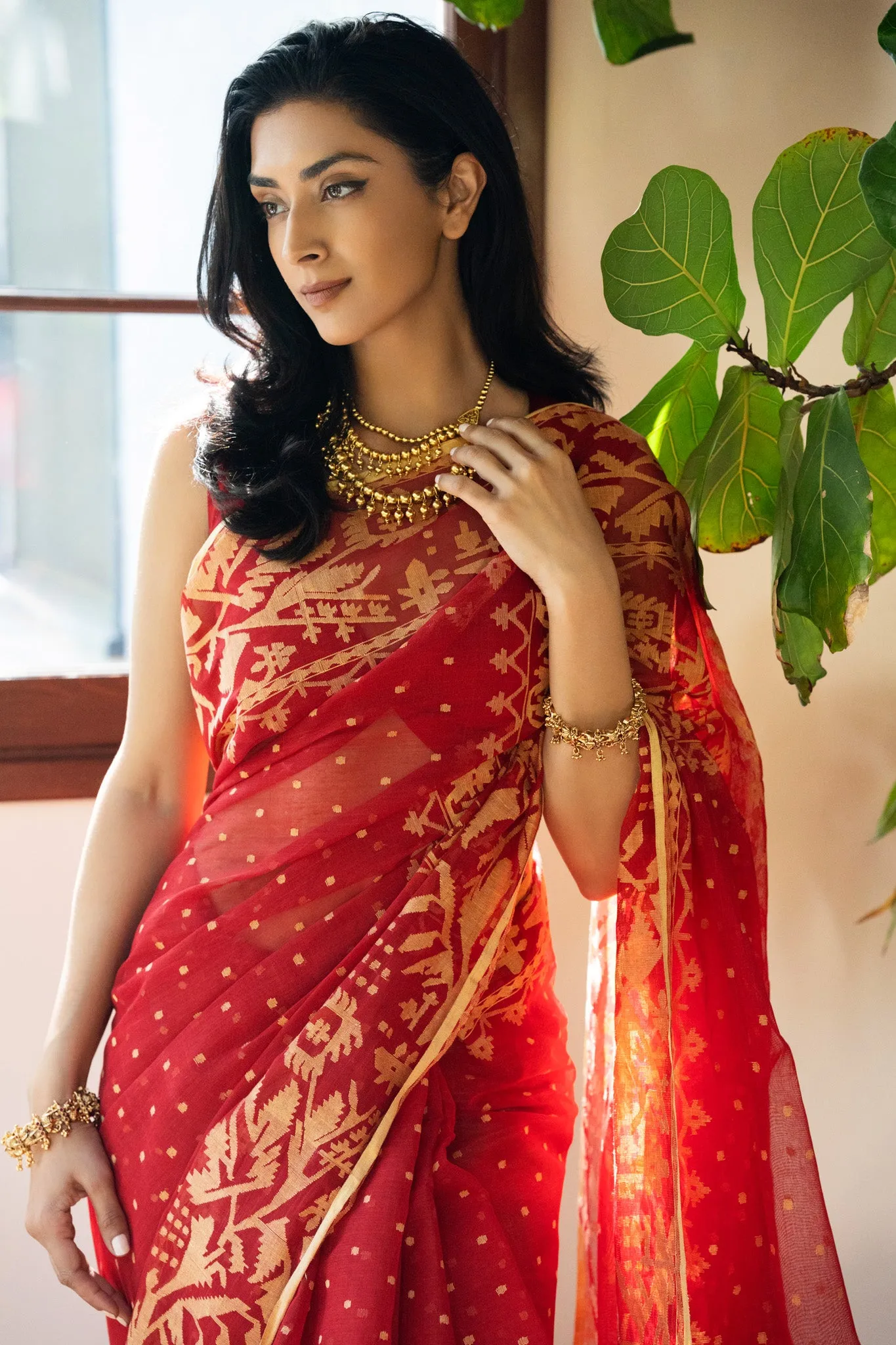 Red Heirloom Jamdani saree
