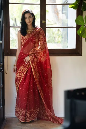 Red Heirloom Jamdani saree