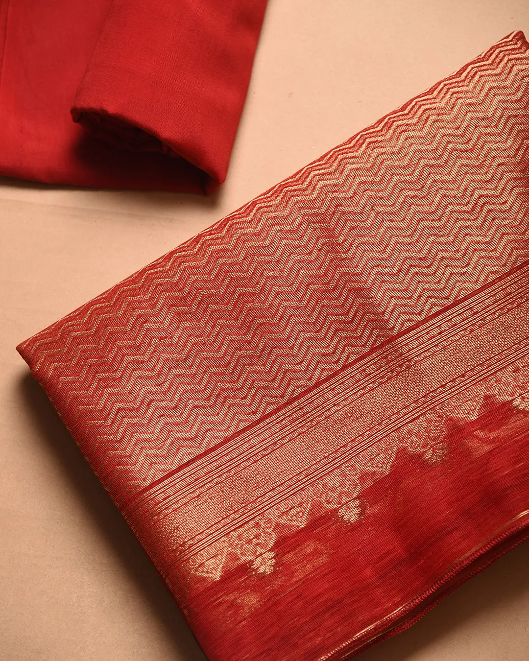 Red Linen Silk Blend Woven Unstitched Suit Fabric Set With Linen Silk Blend Woven Dupatta
