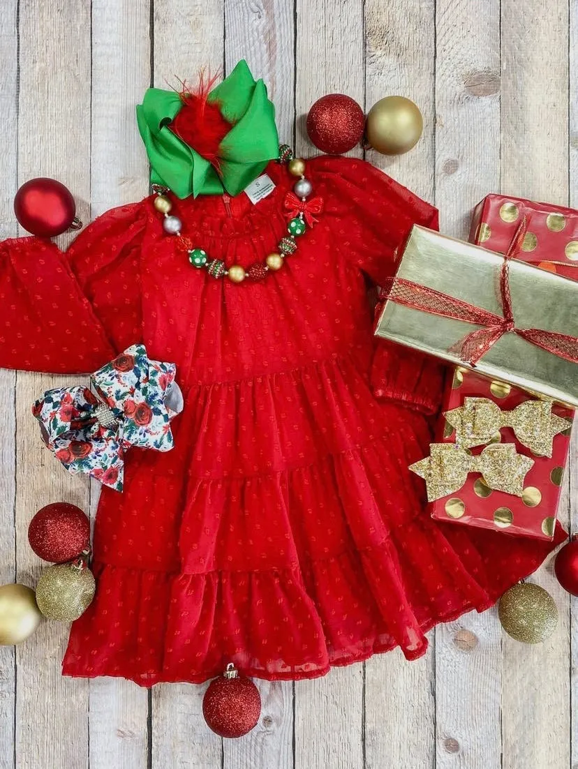Red Swiss Dot Tiered Dress