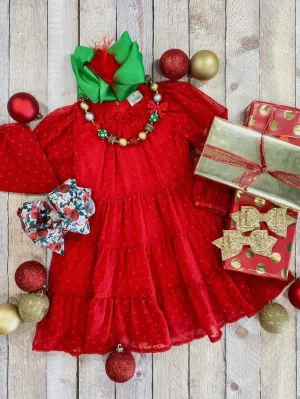 Red Swiss Dot Tiered Dress