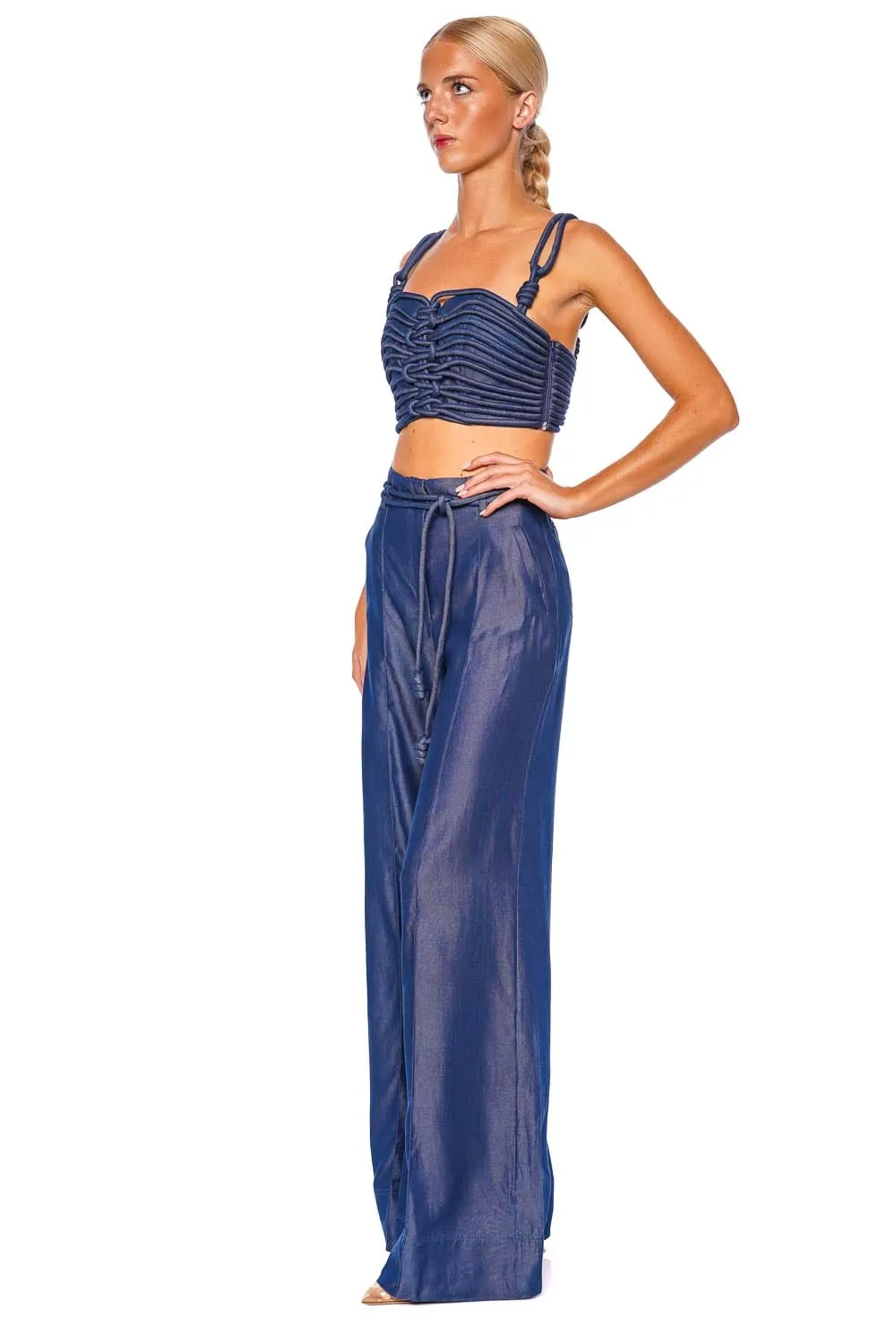 Redes Indigo Knotted Crop Top