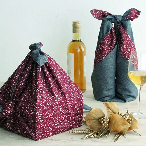 Reversible -Double-Sided Dyeing Furoshiki - 鮫モスグリーン/ボルドー - 70 x 70 cm