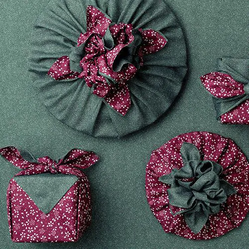 Reversible -Double-Sided Dyeing Furoshiki - 鮫モスグリーン/ボルドー - 70 x 70 cm