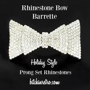 Rhinestone Double Bow Barrette With Prong Set Stones