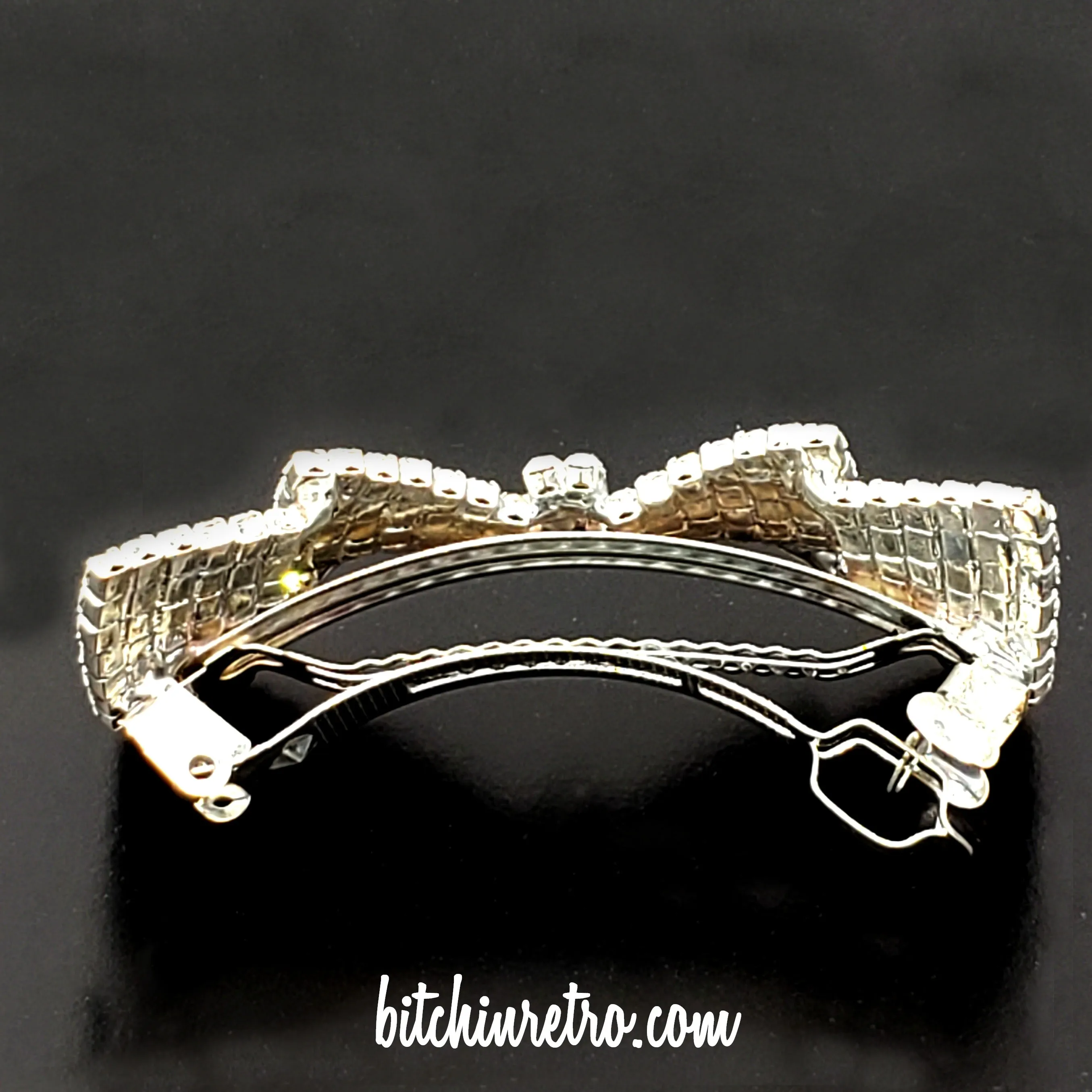 Rhinestone Double Bow Barrette With Prong Set Stones