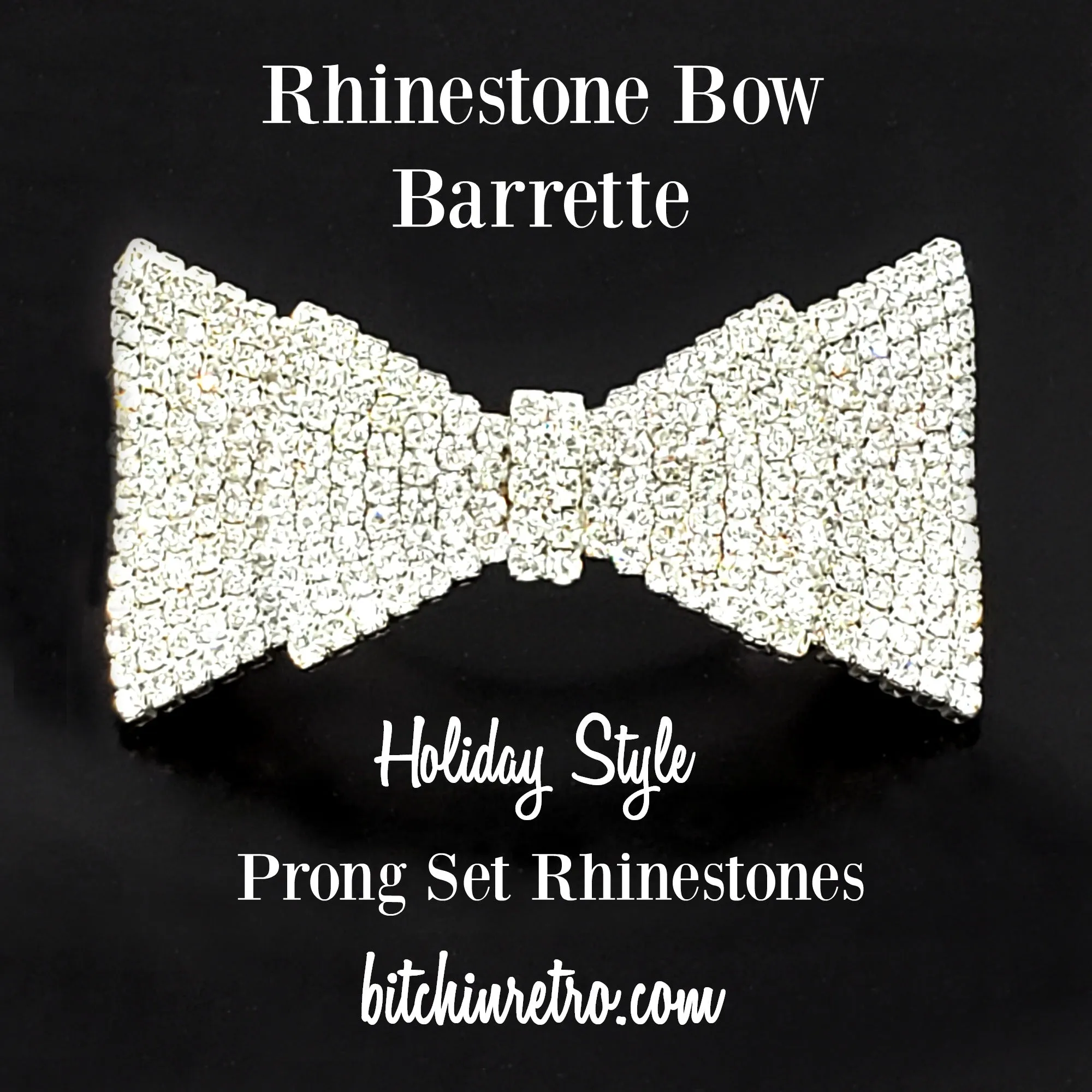 Rhinestone Double Bow Barrette With Prong Set Stones