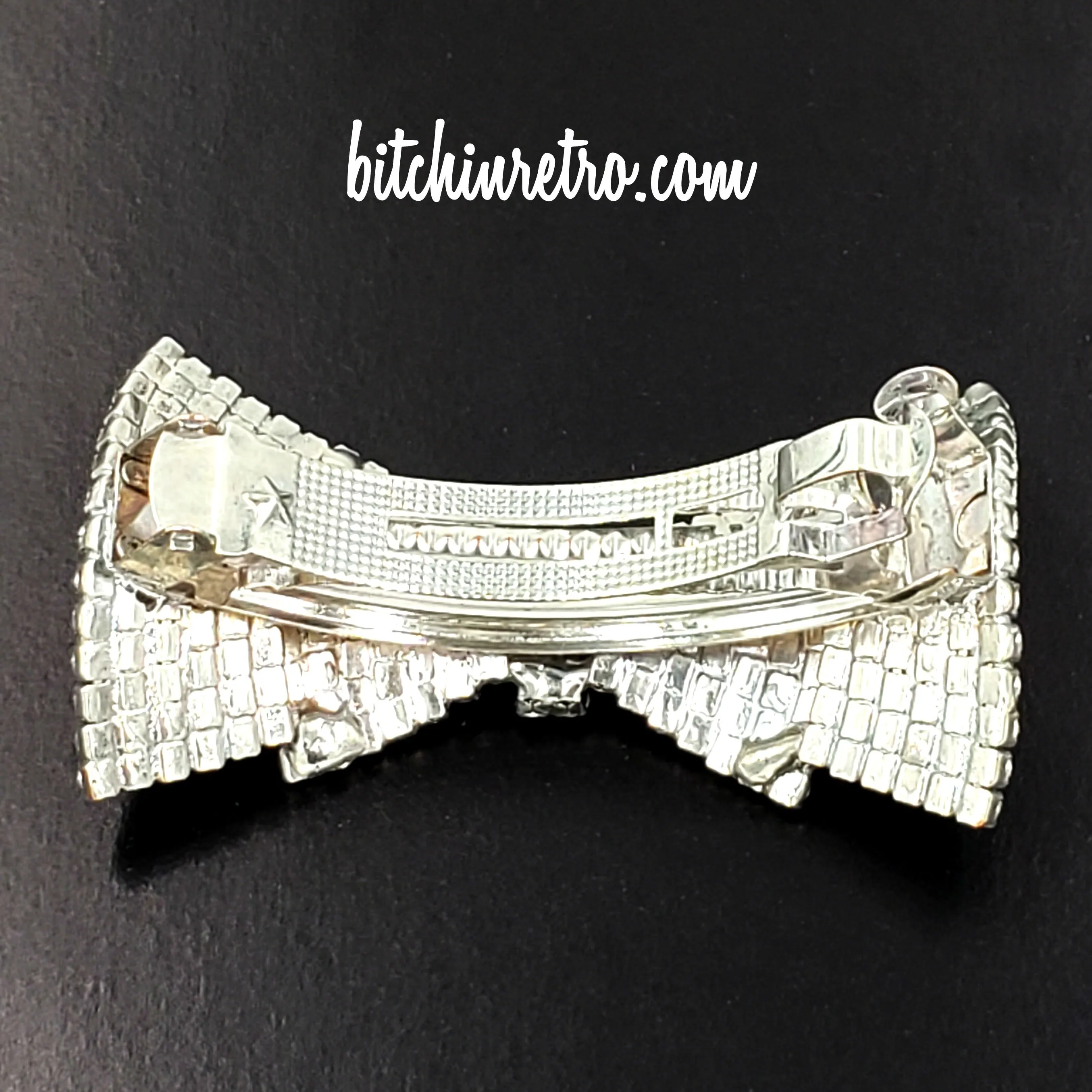 Rhinestone Double Bow Barrette With Prong Set Stones