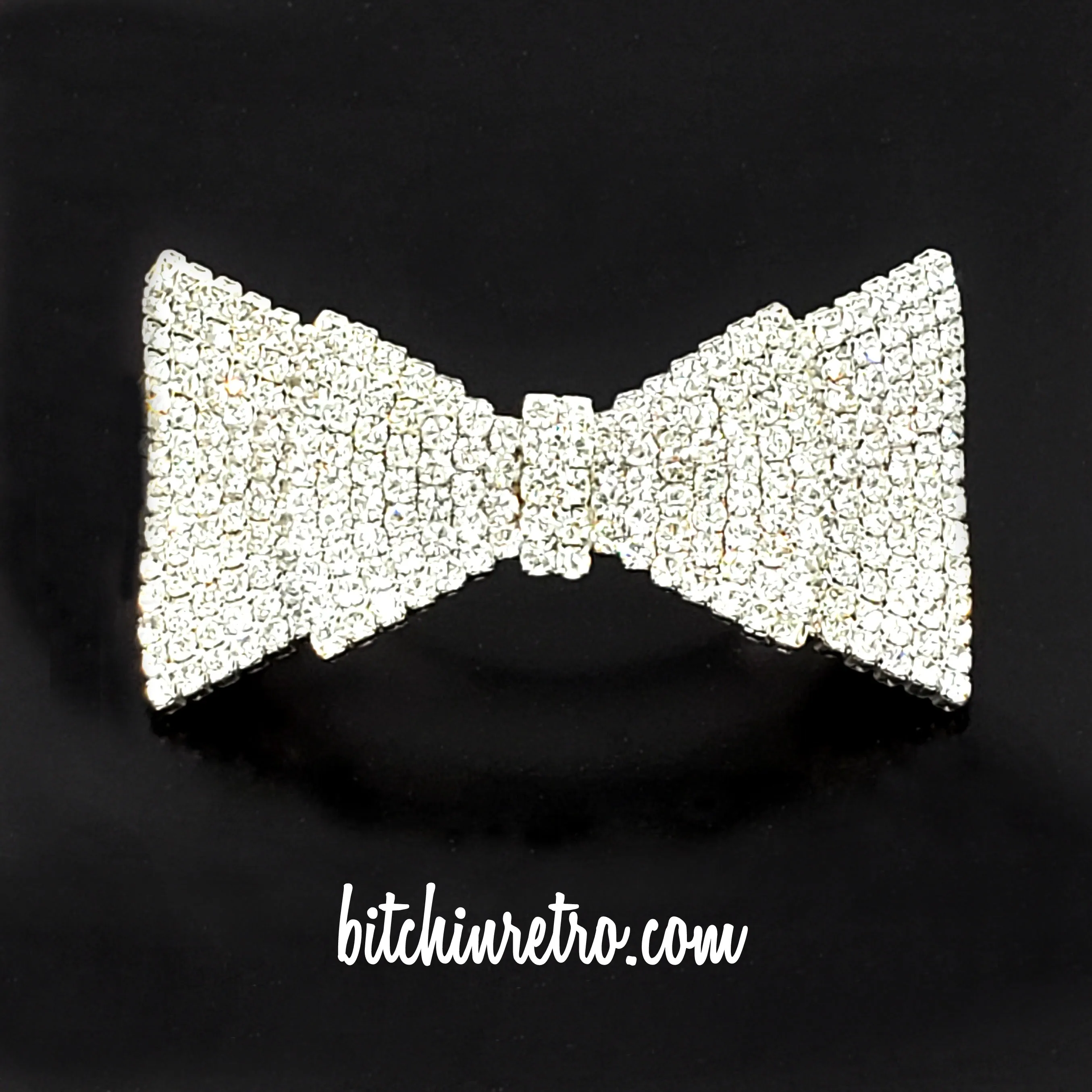 Rhinestone Double Bow Barrette With Prong Set Stones