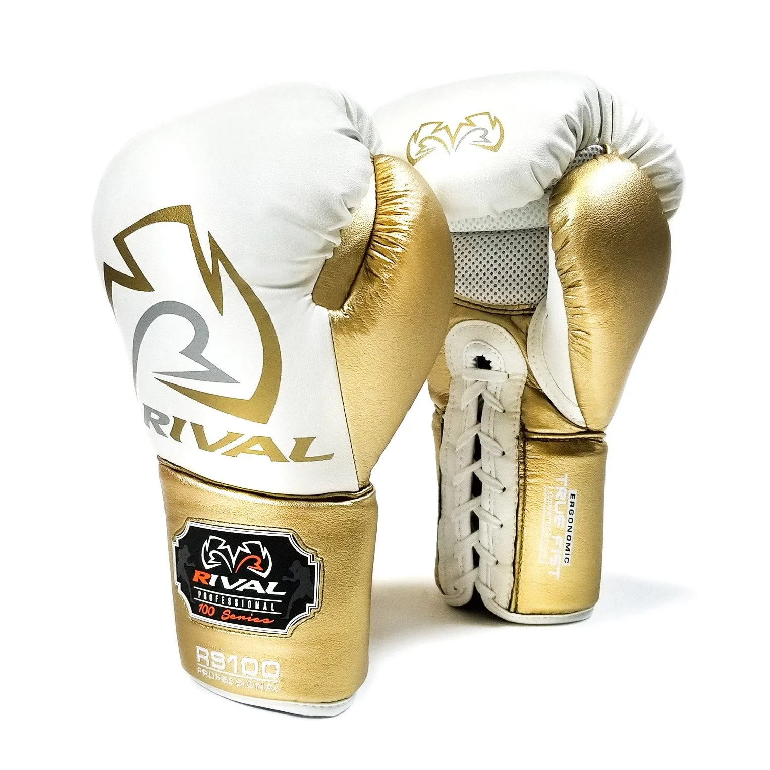 Rival Boxing RS100 Professional Sparring Lace-Up Gloves White/Gold