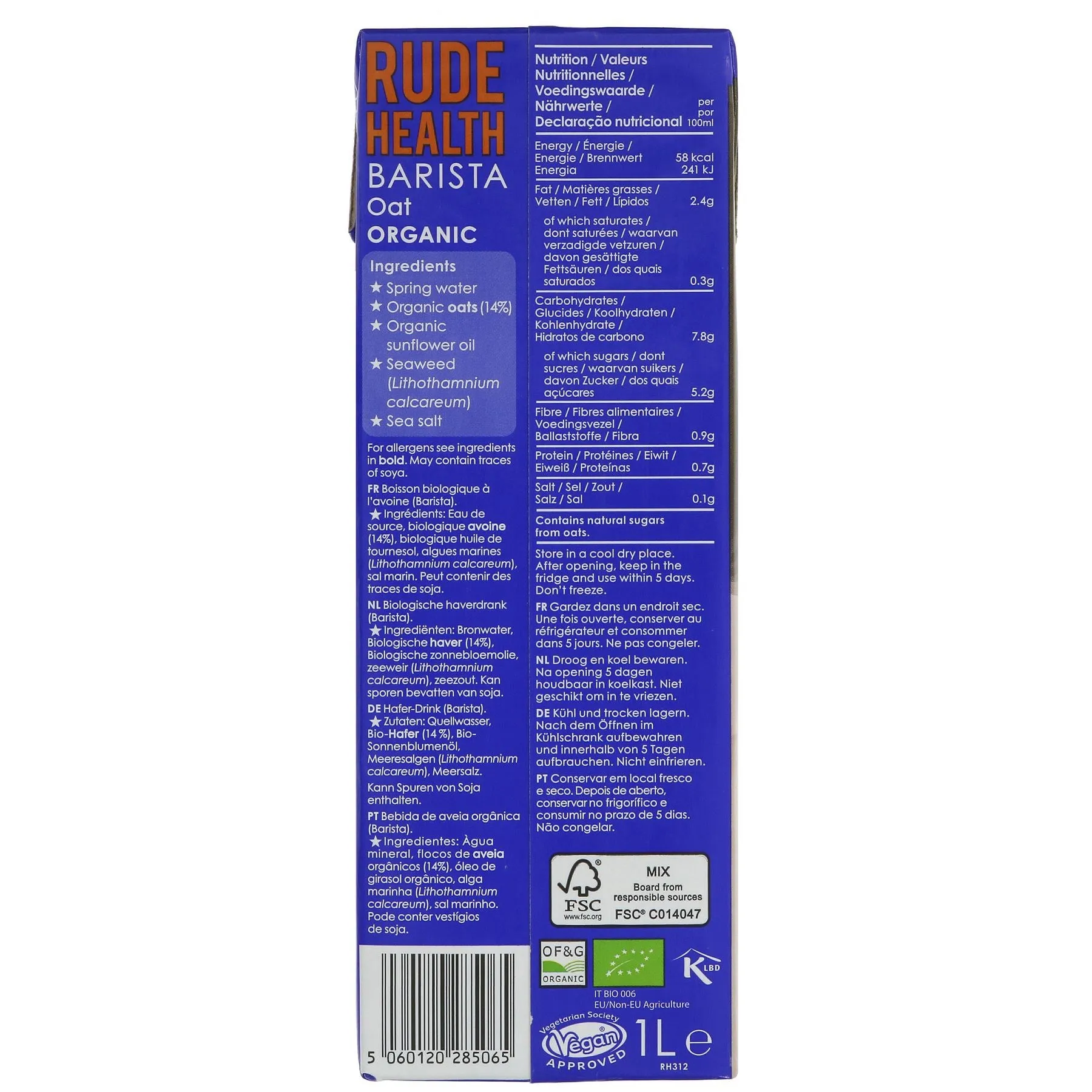 Rude Health | Organic Oat Barista Drink | 1ltr