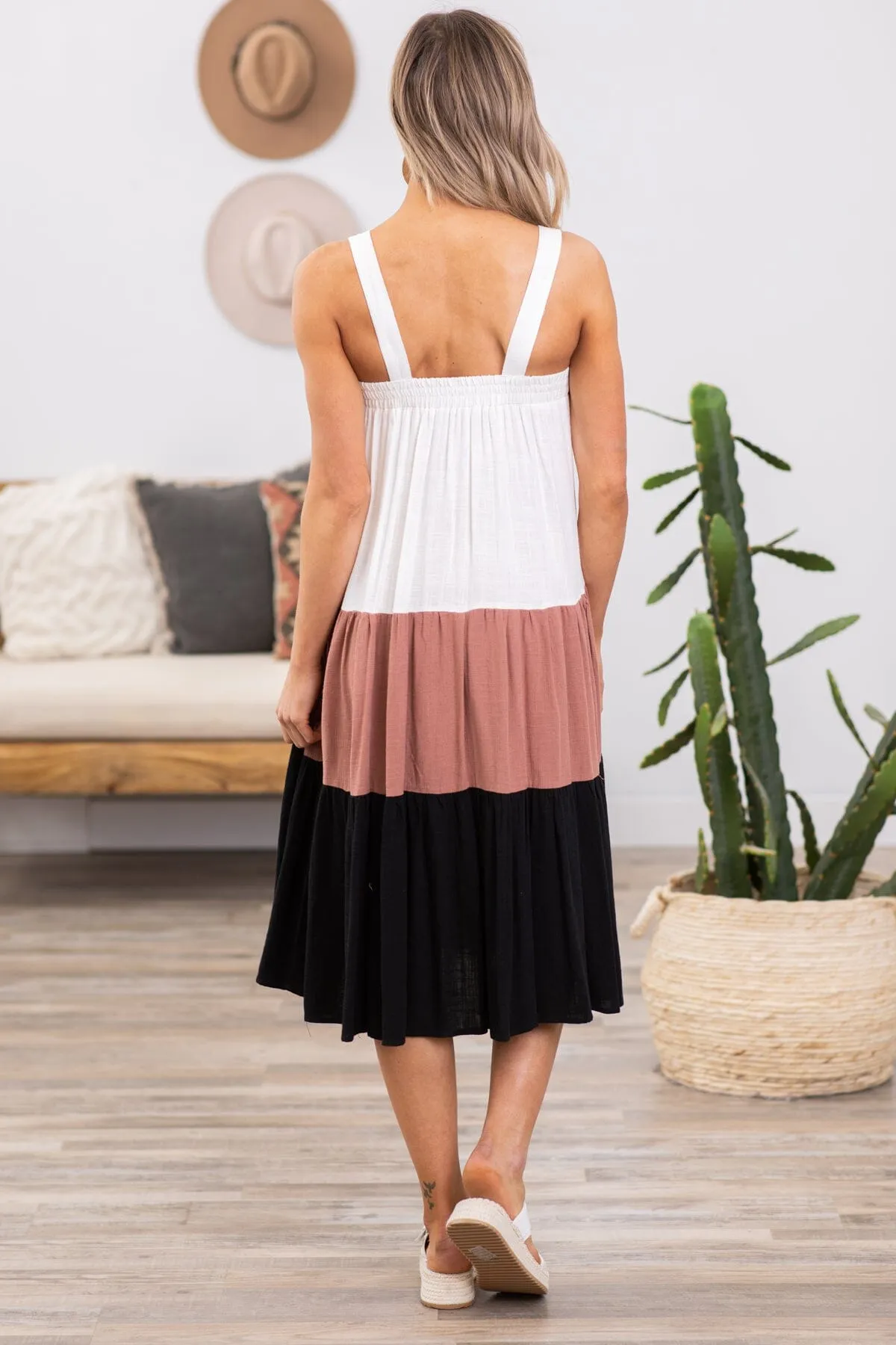 Rust and White Colorblock Midi Dress
