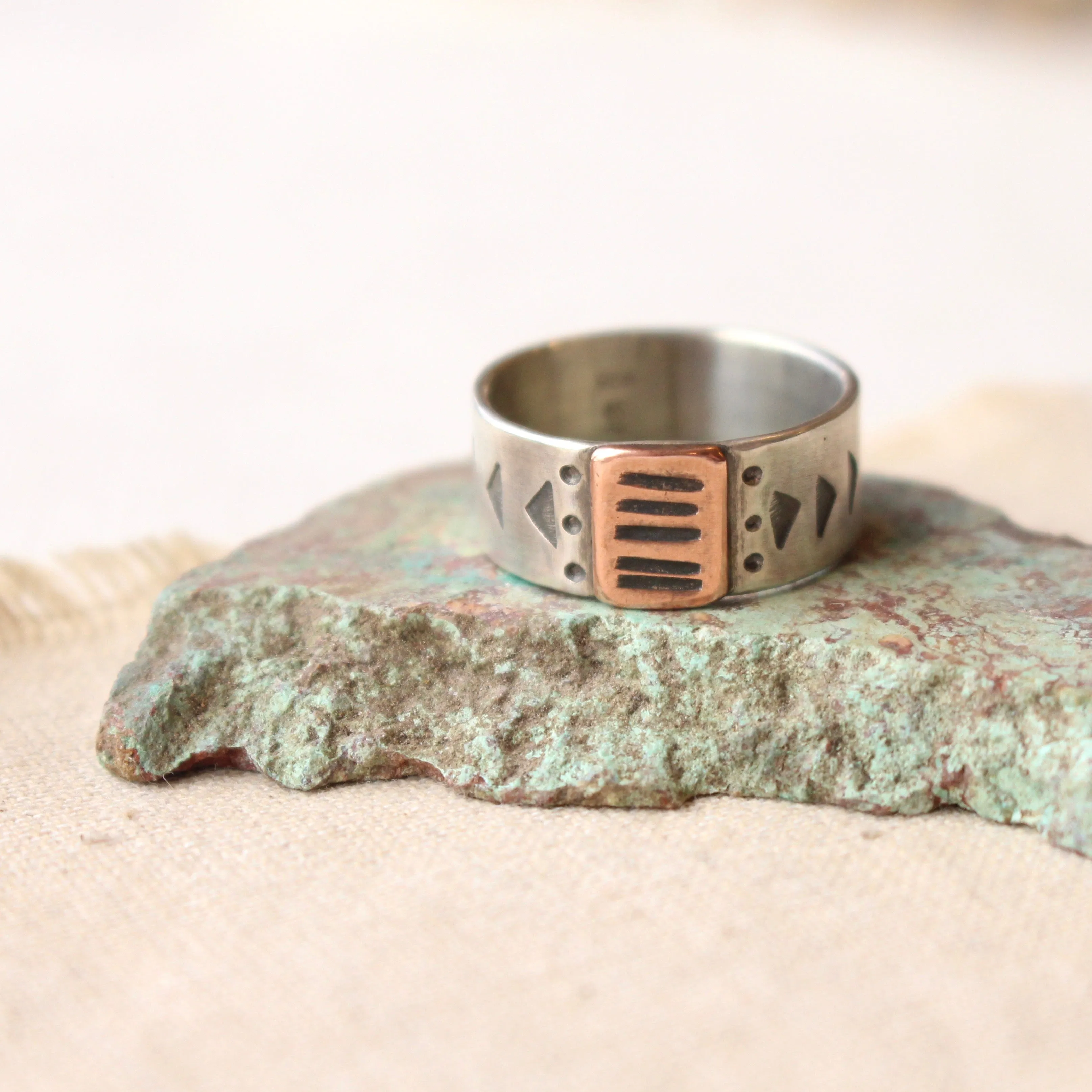 Rustic Copper & Silver Stamped Band Ring