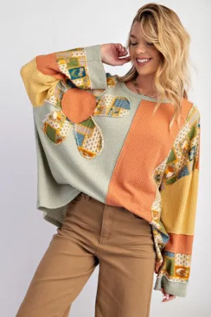 Sage Daisy Colorblock Mix Pullover Dolman
