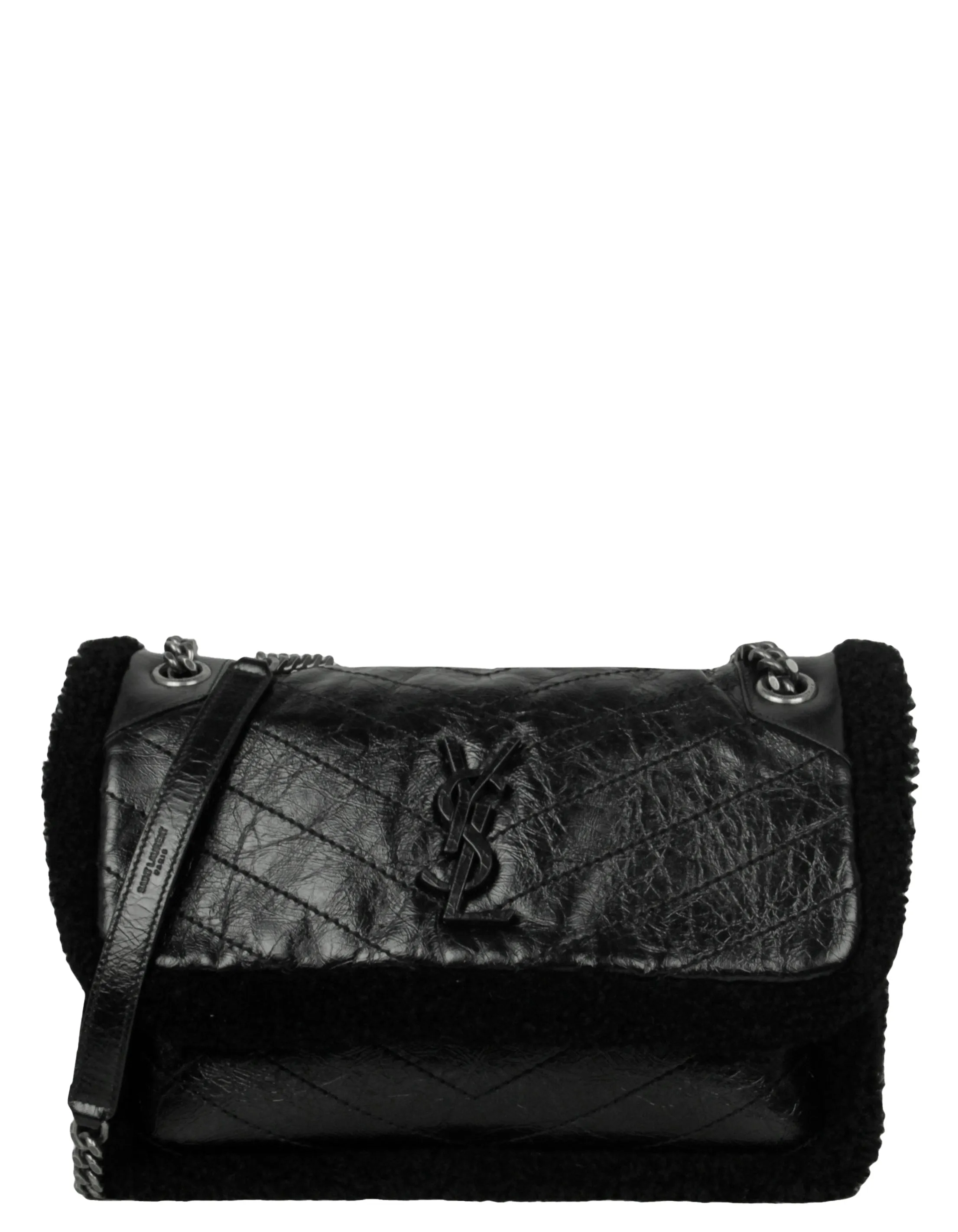 Saint Laurent Black Shearling Calfskin Medium Niki Bag