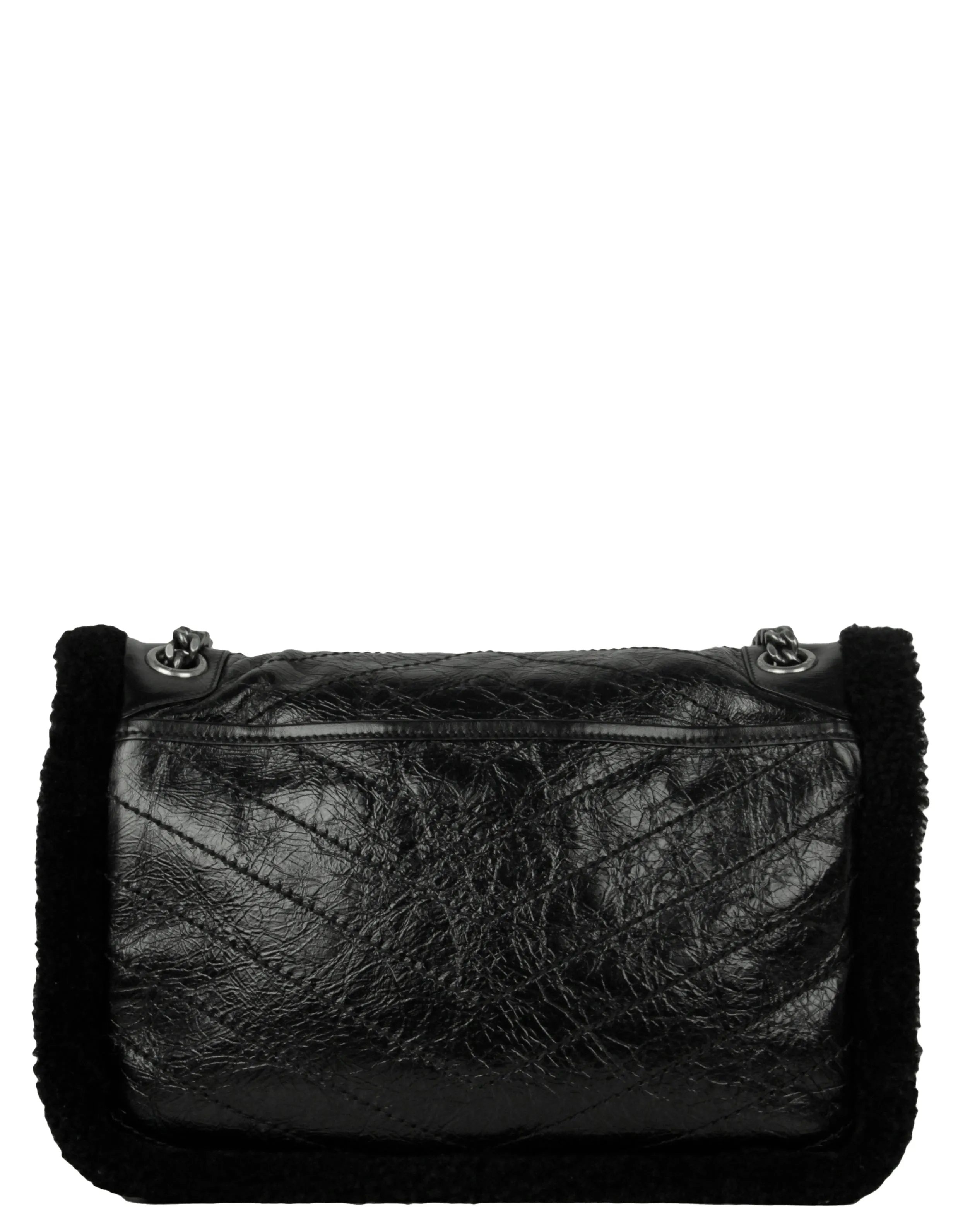 Saint Laurent Black Shearling Calfskin Medium Niki Bag