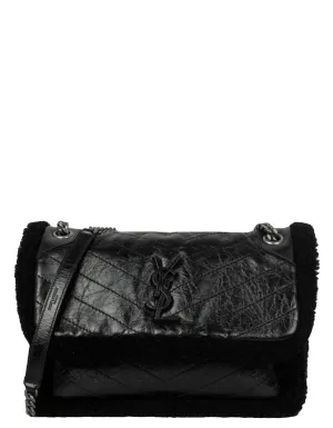 Saint Laurent Black Shearling Calfskin Medium Niki Bag