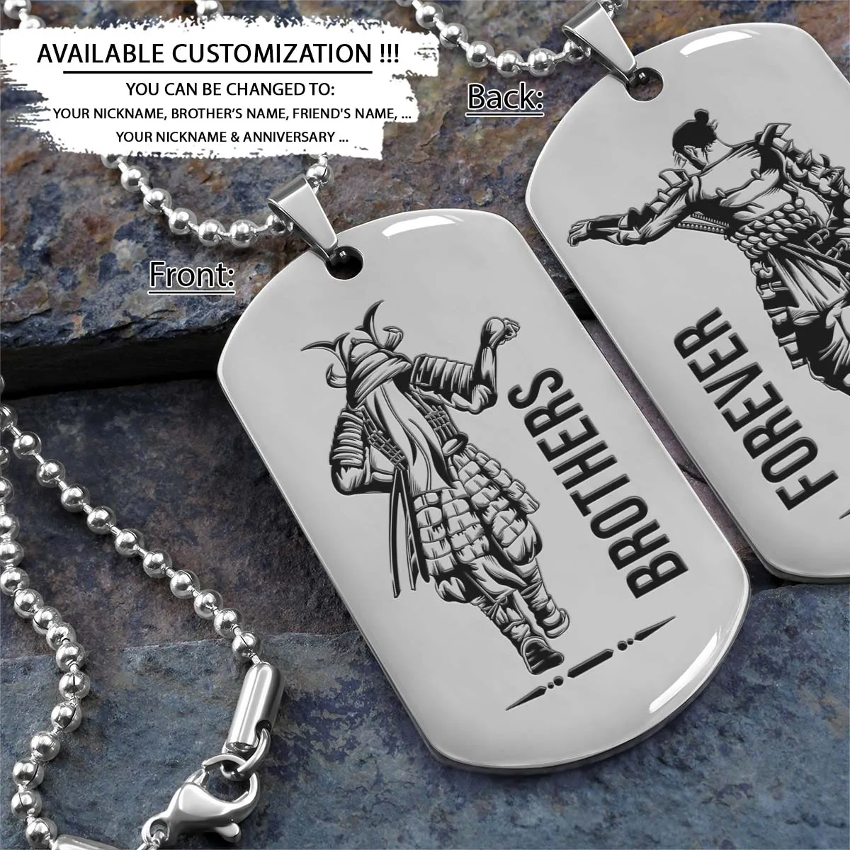 Samurai Dog Tag - Brothers Forever - Bushido - Katana - Ronin - Miyamoto Musashi - Samurai Necklace - Engrave Dog Tag
