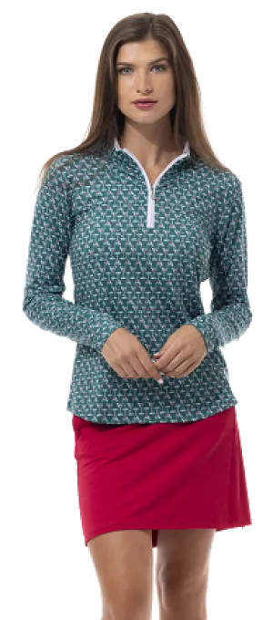 SanSoleil Holiday Mock Neck -Holiday Cheers - Green