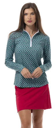 SanSoleil Holiday Mock Neck -Holiday Cheers - Green