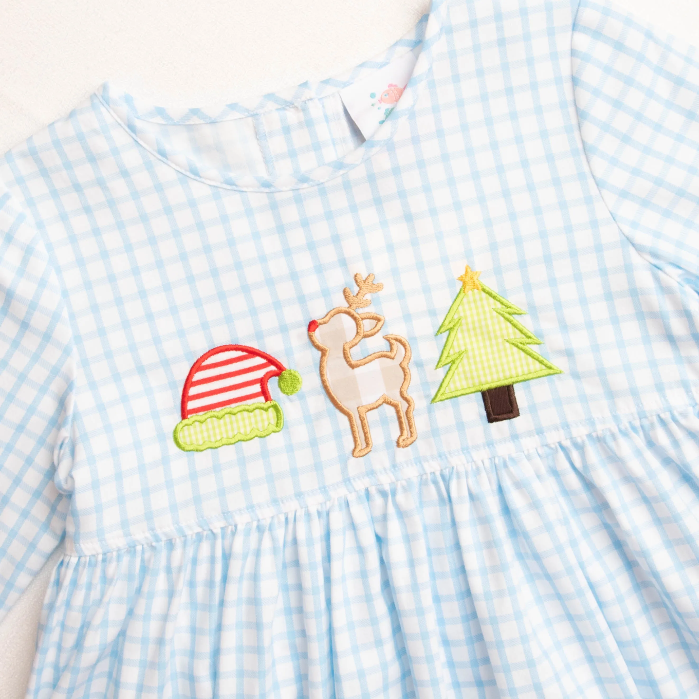 Santa's Helpers Applique Dress, Blue