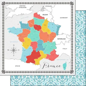 Scrapbook Customs 12x12 Paper - France Memories Map