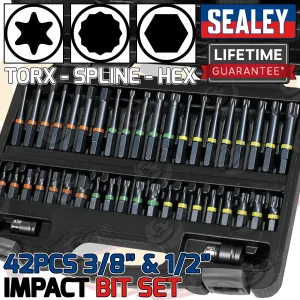 SEALEY 42PCS 3/8" & 1/2" DRIVE IMPACT HEX & TORX & SPLINE BIT SOCKETS