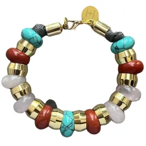 Semi-Precious Bracelet Red Aventurine, Opalite and Turquoise