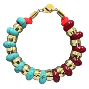 Semi-Precious Bracelet Red Onyx & Turquoise