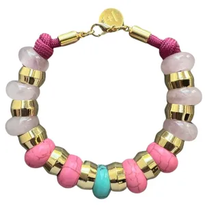 Semi-Precious Bracelet Turquoise, Rose Quartz, Pink Amazonite