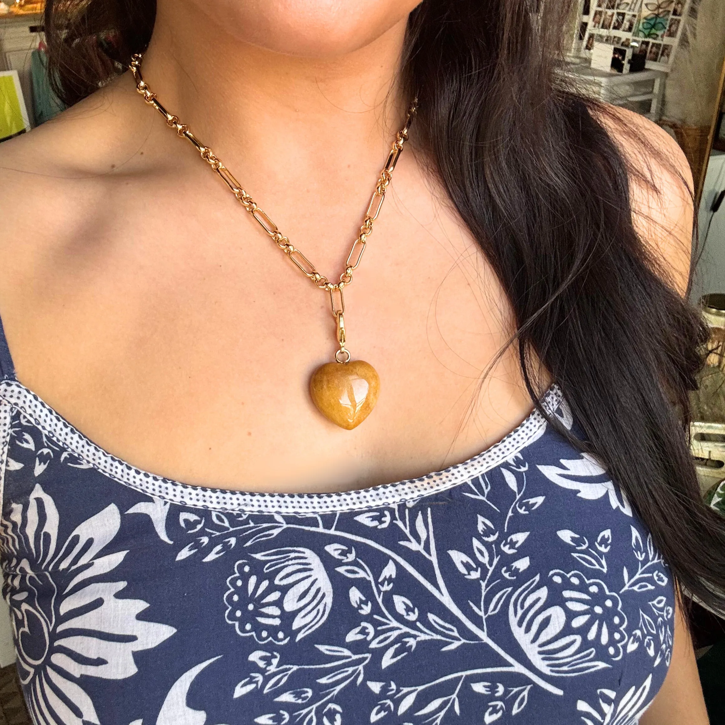 Semi-Precious Heart Pendant Tan Agate