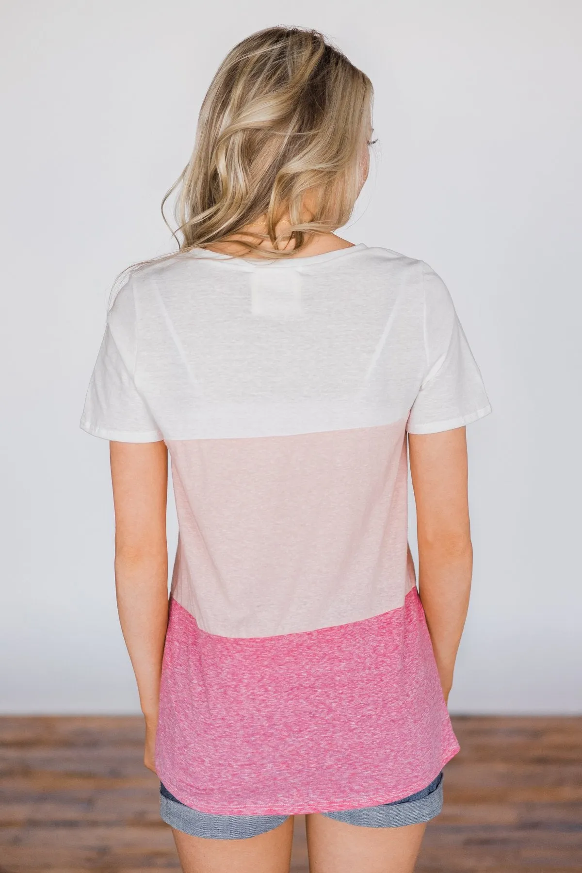 Shades of Pink Short Sleeve Colorblock Top