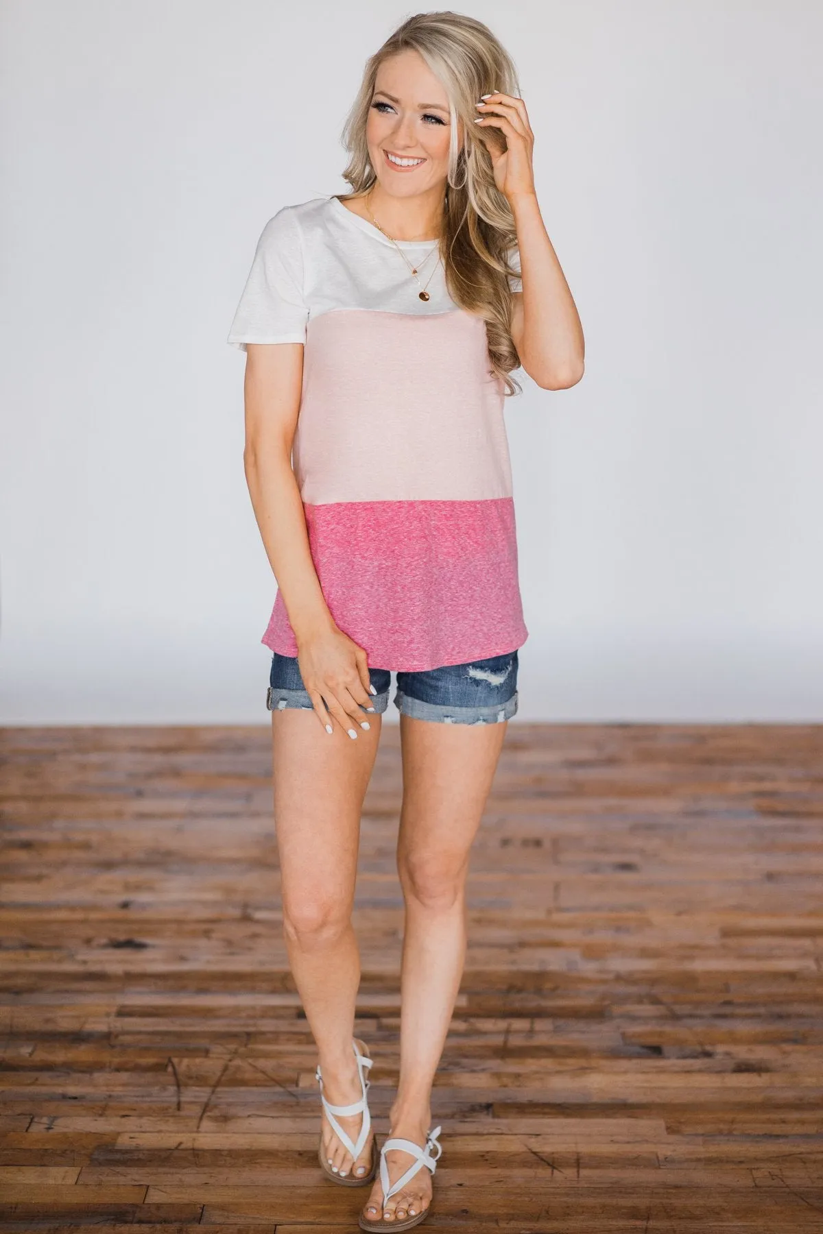 Shades of Pink Short Sleeve Colorblock Top